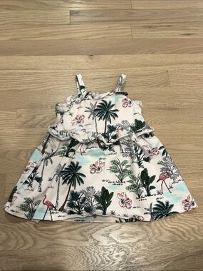 Janie and Jack Tropical Palm & Flamingo Print Sundress in Green & light Pink